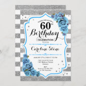 Invitation 60e anniversaire - Bleu Silver White Stripes (Devant / Derrière)