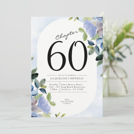 Invitation 60e anniversaire Blue Floral (Debout devant)