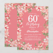 Invitation 60e anniversaire Boho rose fleurs botaniques flora (Devant / Derrière)