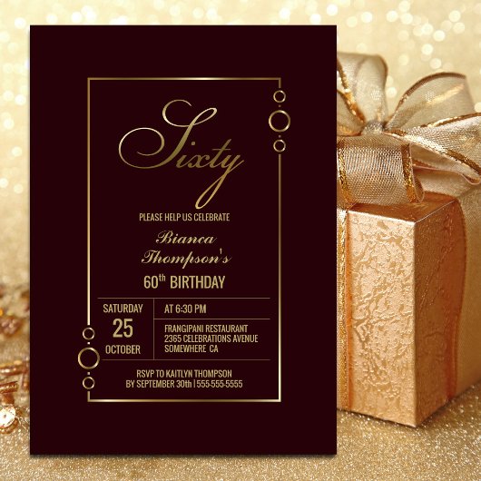Invitation 60e anniversaire Bourgogne avec Gold Frame Party