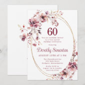 Invitation 60e anniversaire Bourgogne Blush Fleur sauvage ros (Devant / Derrière)