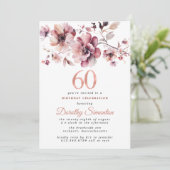 Invitation 60e anniversaire Bourgogne Dusty Blush rose floral (Debout devant)