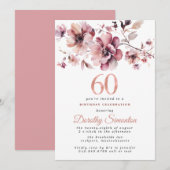 Invitation 60e anniversaire Bourgogne Dusty Blush rose floral (Devant / Derrière)