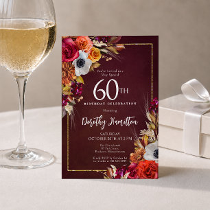 Invitation 60e Anniversaire Bourgogne Fleurs d'Automne Écritu