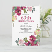 Invitation 60e anniversaire Bourgogne Floral Aquarelle (Debout devant)