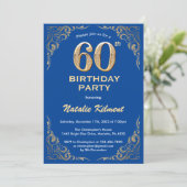 Invitation 60e anniversaire Cadre Parties scintillant bleu et (Debout devant)