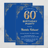Invitation 60e anniversaire Cadre Parties scintillant bleu et (Devant / Derrière)