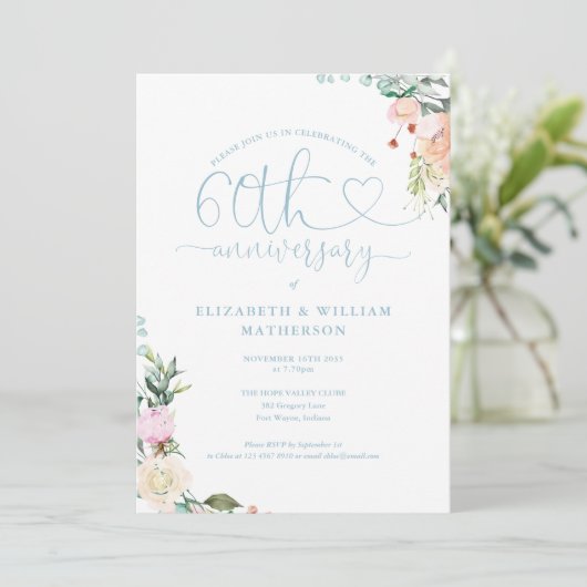 Invitation 60e anniversaire Cardiaque Script photo florale (Debout devant)