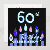 Invitation 60e anniversaire Carré des bougies rayées bleues (Devant / Derrière)