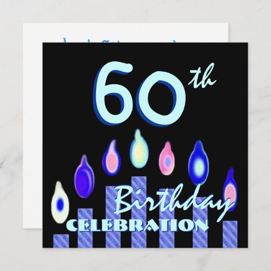 Invitation 60e anniversaire Carré des bougies rayées bleues (Devant / Derrière)