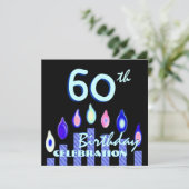 Invitation 60e anniversaire Carré des bougies rayées bleues (Debout devant)