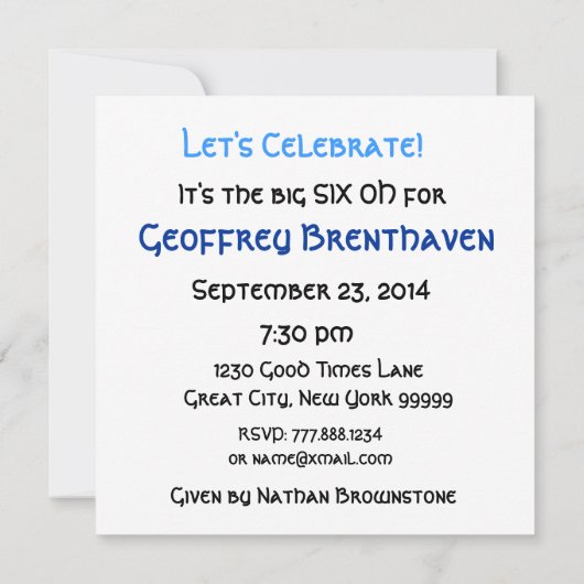 Invitation 60e anniversaire Carré des bougies rayées bleues (Dos)