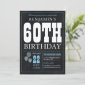 Invitation 60e anniversaire Chalkboard Blue Balloon Rustic Ch (Debout devant)