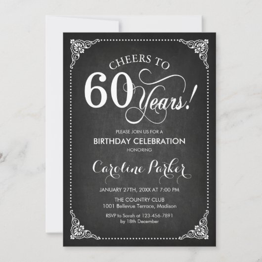 Invitation 60e anniversaire - Chalkboard White (Devant)