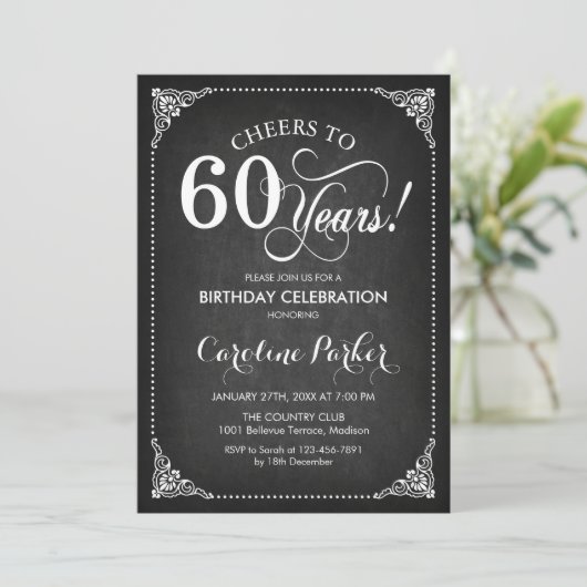 Invitation 60e anniversaire - Chalkboard White (Debout devant)