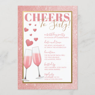 INVITATION 60E ANNIVERSAIRE CHAMPAGNE ROSE