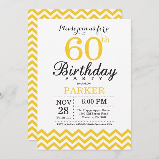 Invitation 60e anniversaire Chevron jaune (Devant / Derrière)
