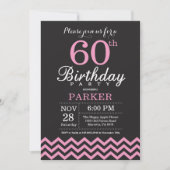 Invitation 60e anniversaire Chevron noir et rose (Devant)