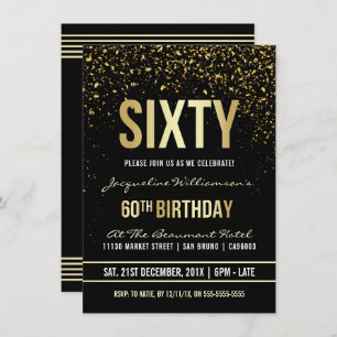 Invitation 60e anniversaire Confetti d'or chatoyant