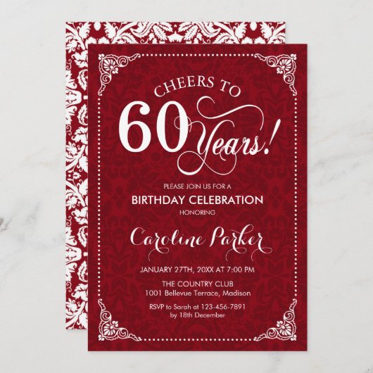 Invitation 60e anniversaire - Damas blanc rouge (Devant / Derrière)