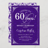 Invitation 60e anniversaire - Damas blanc violet (Devant / Derrière)