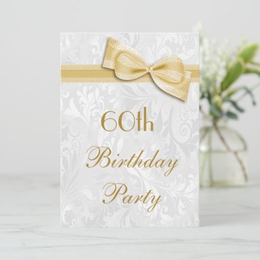 Invitation 60e anniversaire Damask and Faux Bow (Debout devant)