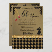 Invitation 60e Anniversaire Dance Party Red Heart Gems & Dama (Devant / Derrière)