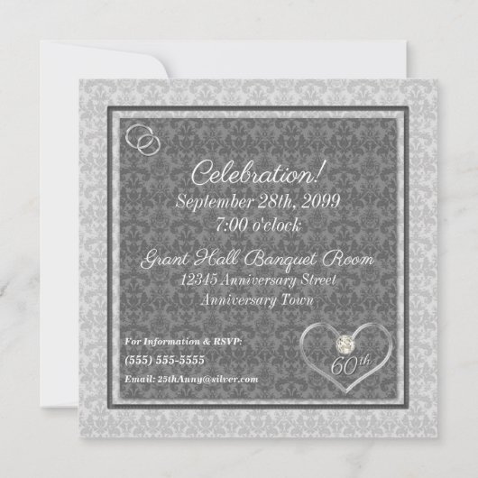 Invitation 60e anniversaire de diamant avec fête photo (Dos)