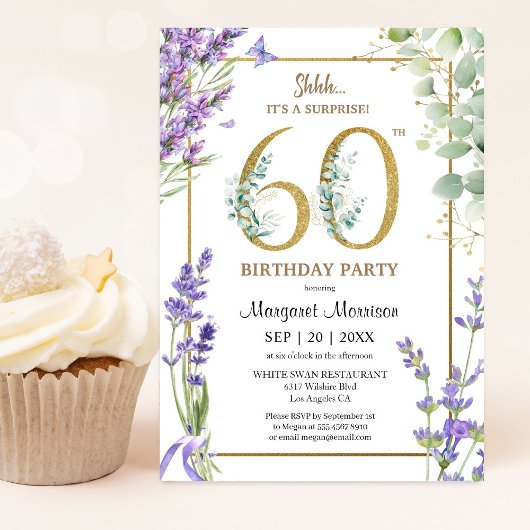 Invitation 60e anniversaire de fête aquarelle violet lavande