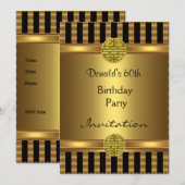 Invitation 60e anniversaire de fête Black Gold Men (Devant / Derrière)