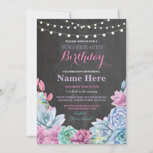 Invitation 60e anniversaire de fête Chalkboard Floral rose In (Devant)