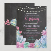 Invitation 60e anniversaire de fête Chalkboard Floral rose In (Devant / Derrière)