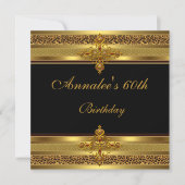 Invitation 60e anniversaire de fête Elégant Black Ornate Gold (Devant)