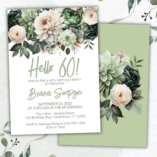 Invitation 60e anniversaire de fête Sage Green Floral