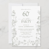 Invitation 60e anniversaire de fête Sage Green Floral victori (Devant)