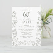 Invitation 60e anniversaire de fête Sage Green Floral victori (Debout devant)