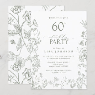 Invitation 60e anniversaire de fête Sage Green Floral victori