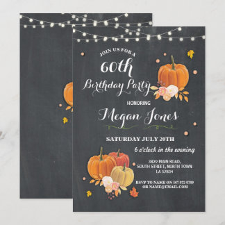 Invitation 60e anniversaire de la fête Citrouille Rustic Chal