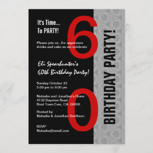 Invitation 60e anniversaire de l'Argent rouge moderne Noir D8