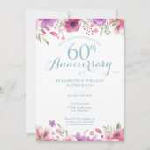 Invitation 60e Anniversaire de Mariage Aquarelle Florale (Devant)