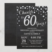Invitation 60e Anniversaire de Mariage Ardoise Noir Argent (Devant / Derrière)