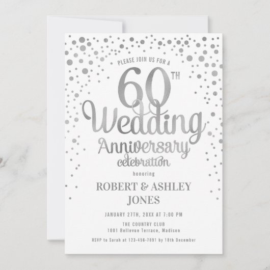 Invitation 60e anniversaire de mariage - Argent et blanc (Devant)