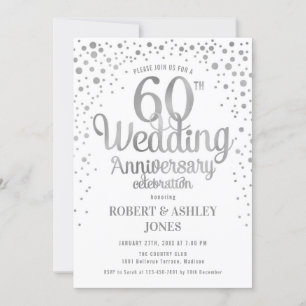 Invitation 60e anniversaire de mariage - Argent et blanc