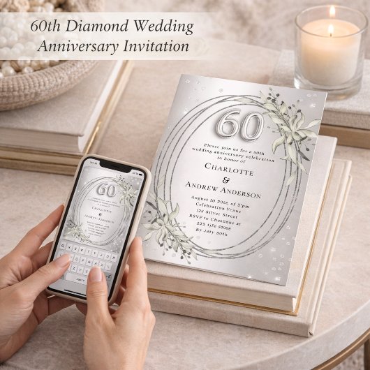 Invitation 60e anniversaire de mariage argent verdure diamant