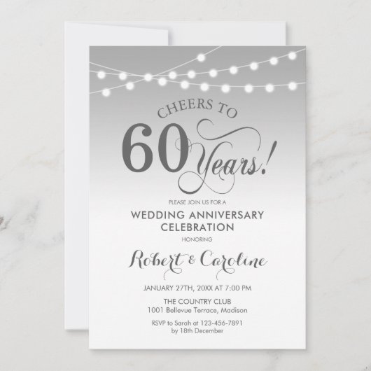 Invitation 60e anniversaire de mariage - Blanc argenté (Devant)