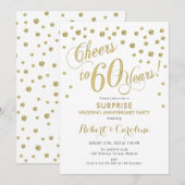Invitation 60e anniversaire de mariage - Blanc et Or (Devant / Derrière)