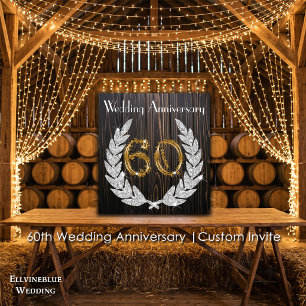 Invitation 60e anniversaire de mariage   Bois rustique et or