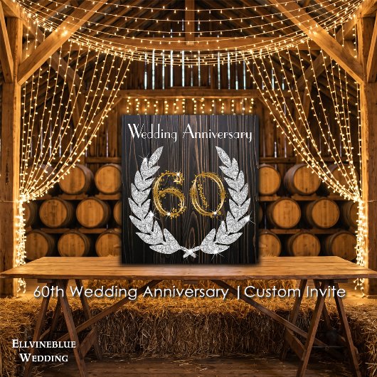 Invitation 60e anniversaire de mariage | Bois rustique et or
