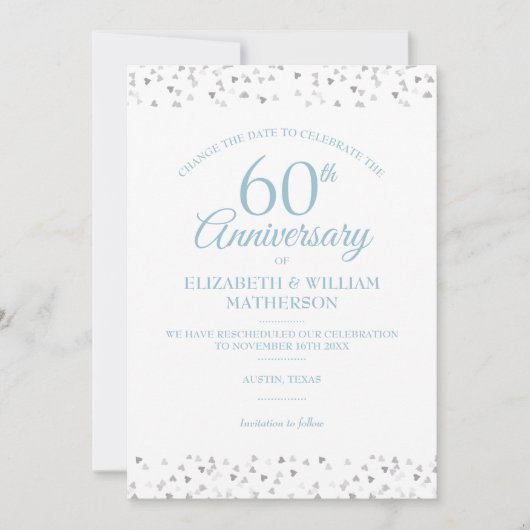 Invitation 60e anniversaire de mariage Changement de date Con (Devant)