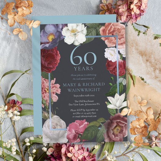 Invitation 60e anniversaire de mariage de diamant Rose de cam